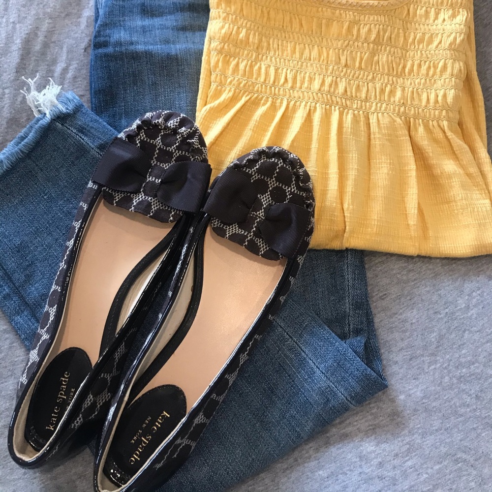 Kate Spade Sassy Too  Navy Polka Dot Bow Flat 9